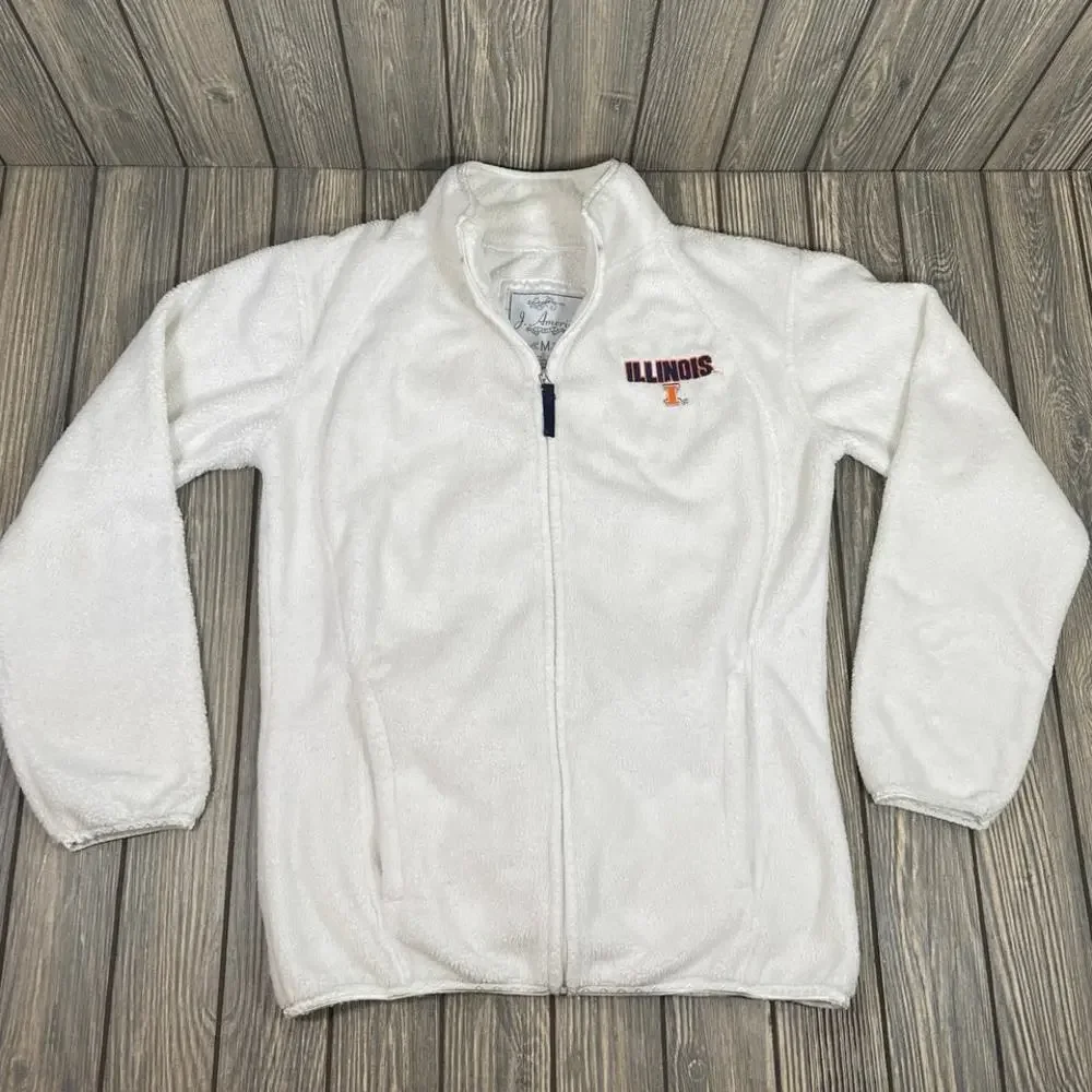 Illinois Fighting Illiini J America Vanity Zip Fleece Jacket White Women Sz M
